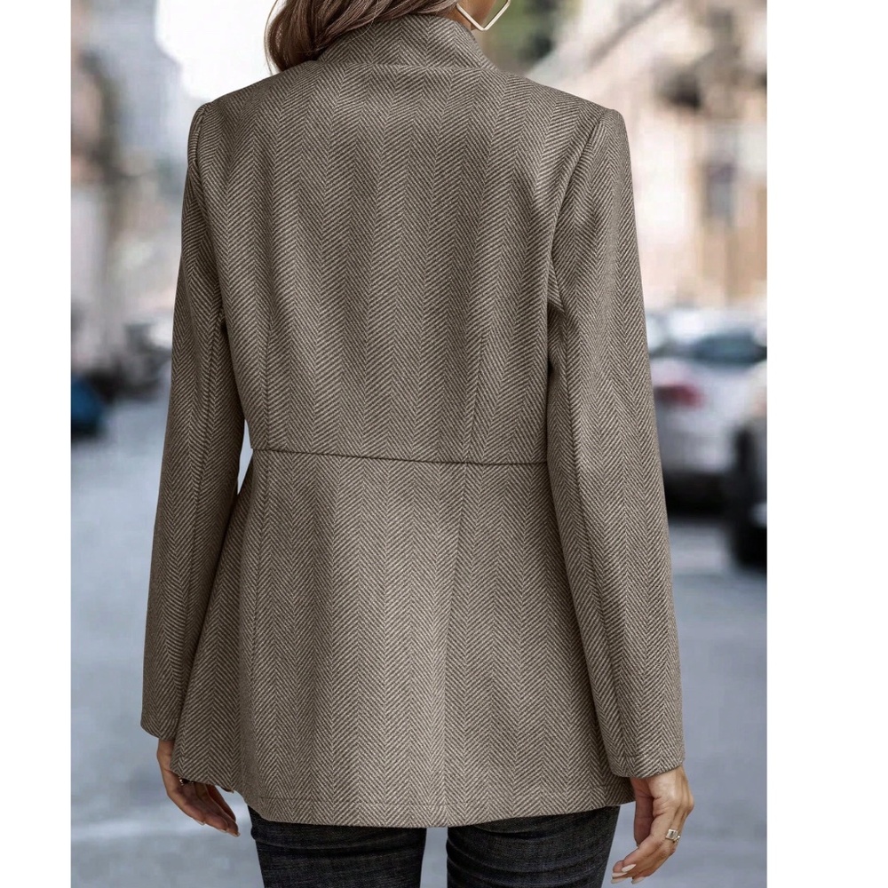 Classic Brown Herringbone Blazer Jacket Coat - Picture 4 of 5